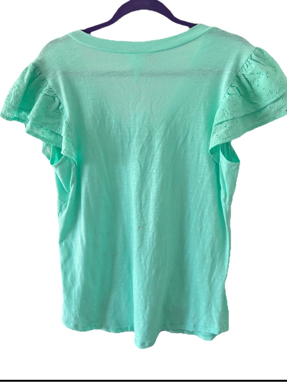 NWT Belle du Jour Shirt Size 0X Teal Short Eyelet Sleeve Soft 100% Cotton - Picture 2 of 7